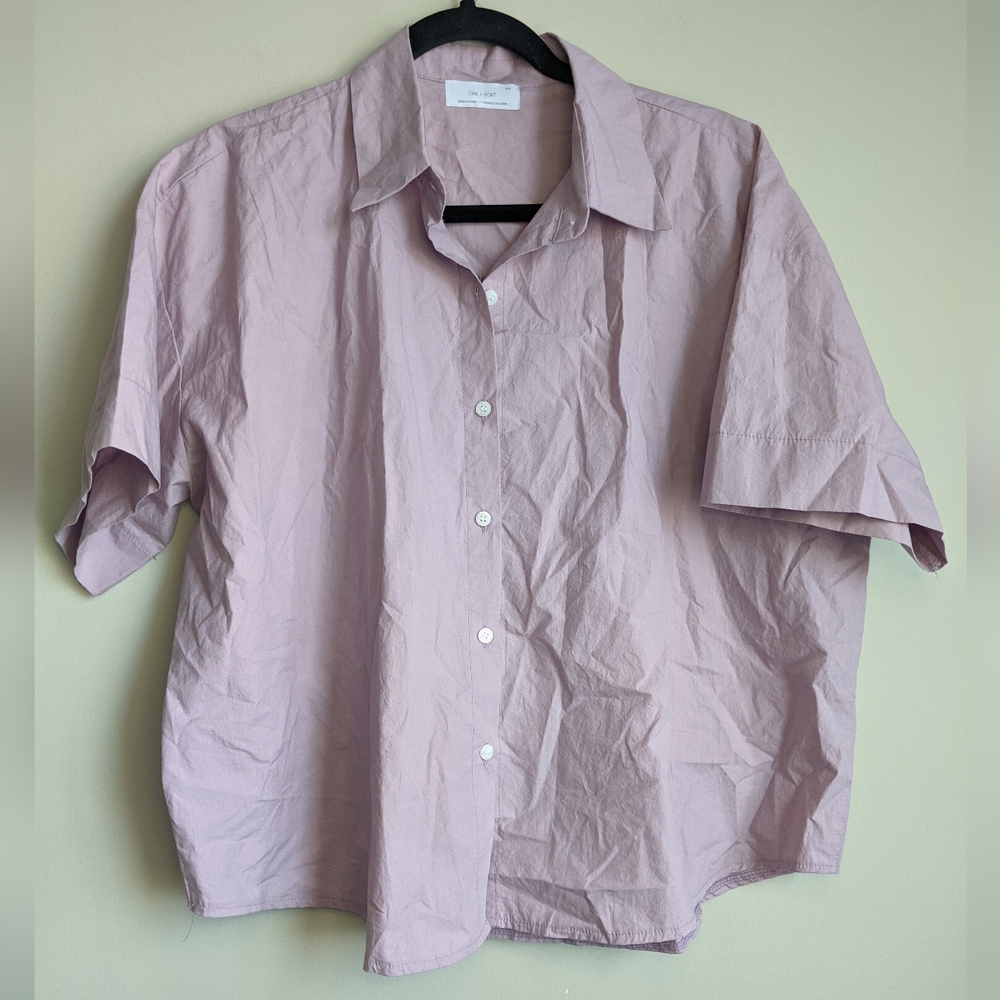 Oak + Fort Lilac button down short sleeve top